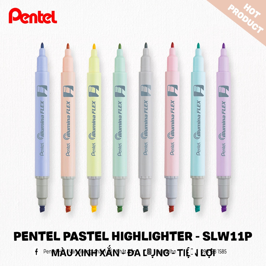 Bộ 8 Bút Dạ Quang 2 Đầu Pentel Màu Pastel SLW11P | Nét Bút Trơn, Mực Ra Đều, Nhanh Khô Không Nhòe