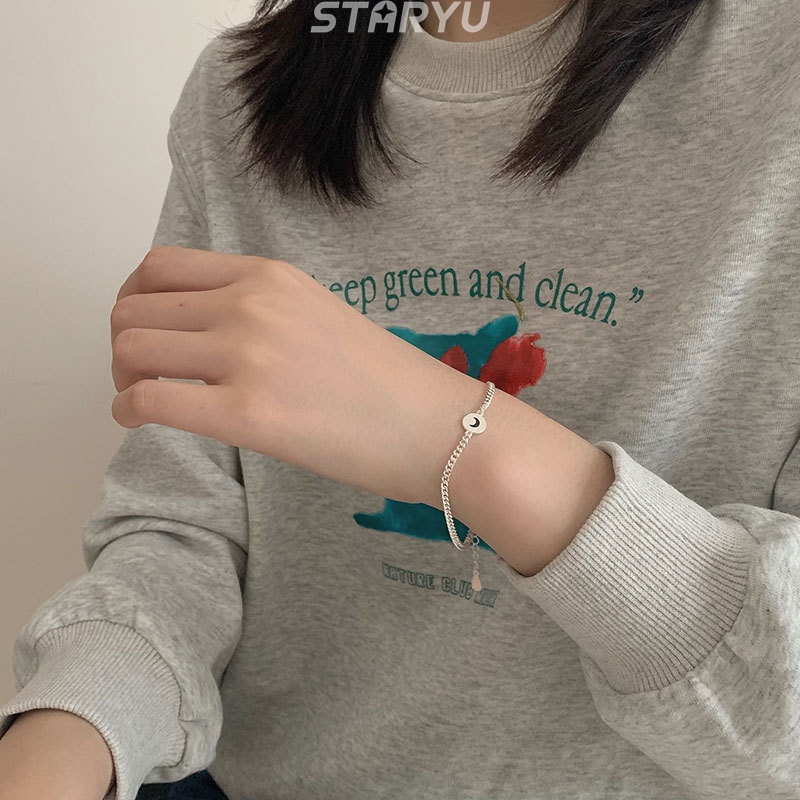 Vòng tay bạc S925 mặt trăng và mặt trời có thể điều chỉnh được