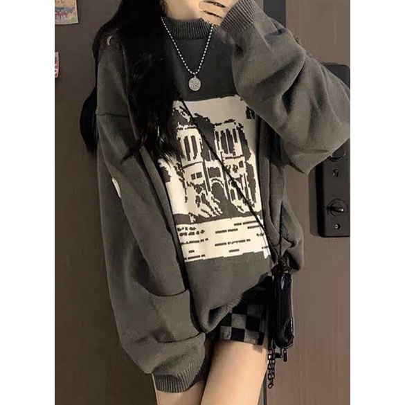 Áo nỉ sweater unisex dài tay nam nữ in họa tiết,  màu xám đen SW3 | BigBuy360 - bigbuy360.vn