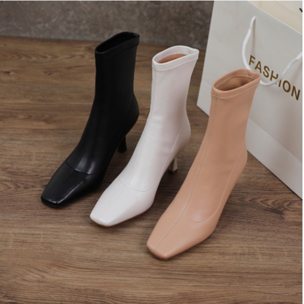 Boot da cổ ngắn cao gót mũi vuông thời trang sang chảnh cá tính phong cách châu âu trẻ trung. hàng quảng châu BOCC502