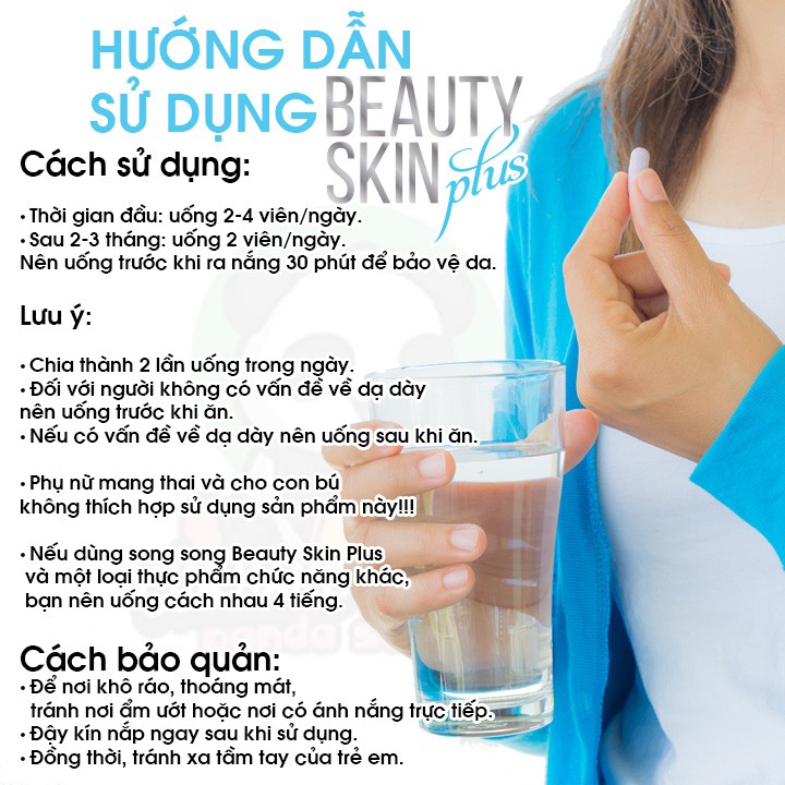 Viên uống trắng da chống nắng Beauty Skin Plus USA bổ sung Glutathione giúp đẹp da giảm nám mờ thâm sạm do nội tiết | BigBuy360 - bigbuy360.vn