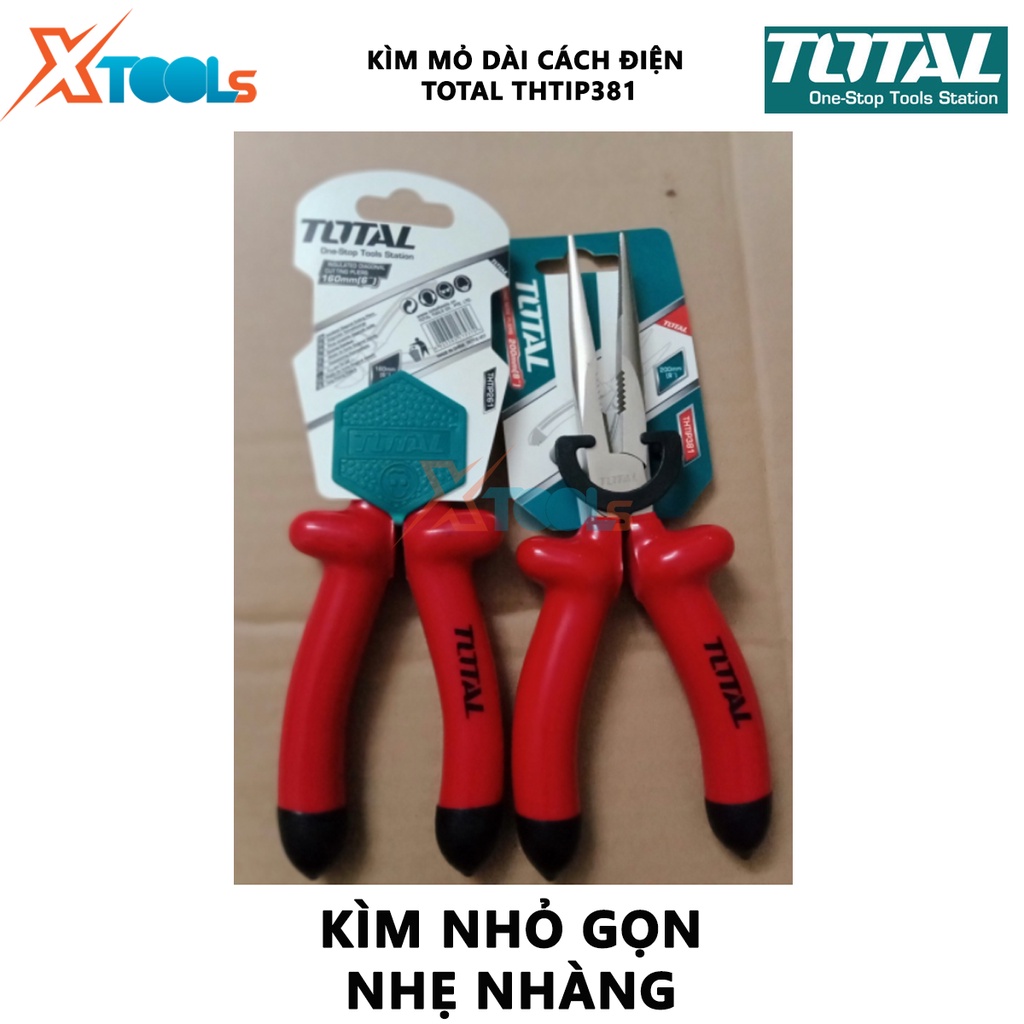 Kìm mỏ dài cách điện TOTAL THTIP381 | kềm cách điện Độ cách điện 1000V, Tay cầm bọc nhựa cách điện, Mũi kìm được làm bằn