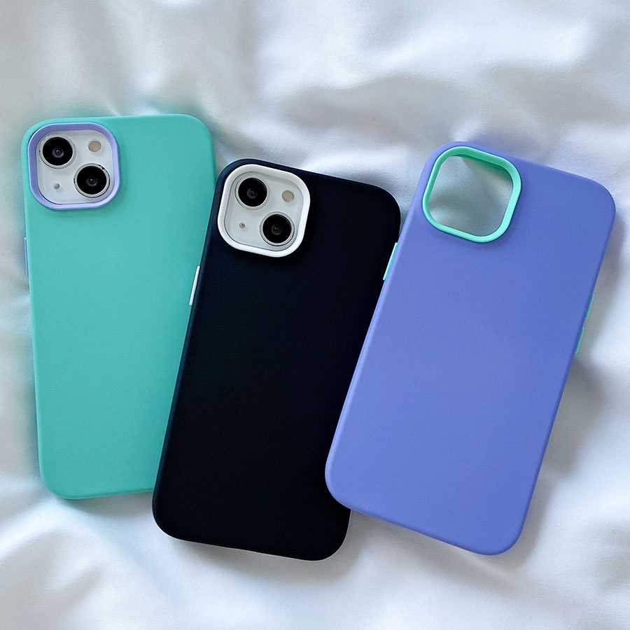 Ốp Điện Thoại Silicone Lỏng Màu Trơn Sang Trọng 3 Trong 1 Cho iPhone 13 Mini 12 11 Pro Max