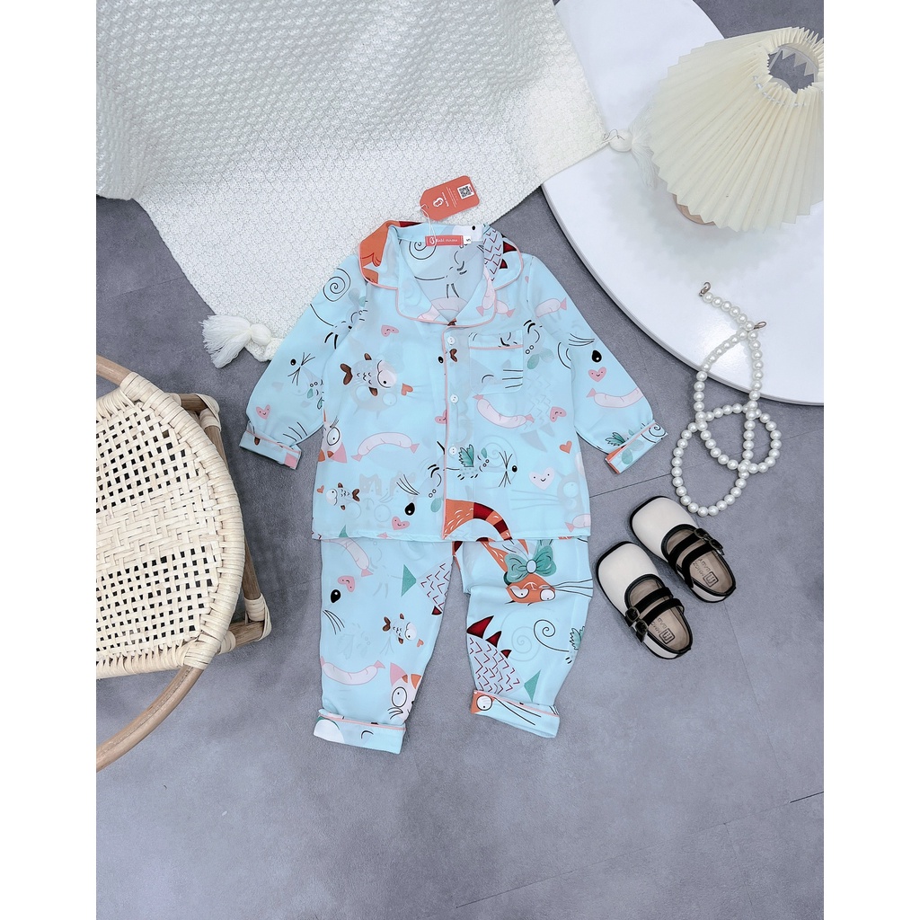 (12-42kg) Bộ Ngủ Pijama Lụa Mango Dài Tay Dành Cho Bé Gái, Họa Tiết Siêu Xinh - Babimama - BPN67