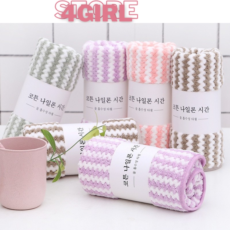 Khăn MẶT lông cừu  họa tiết vân kẻ sọc gợn sóng dày, mịn, siêu thấm hút, sợi bông mịn màng  Store4girls