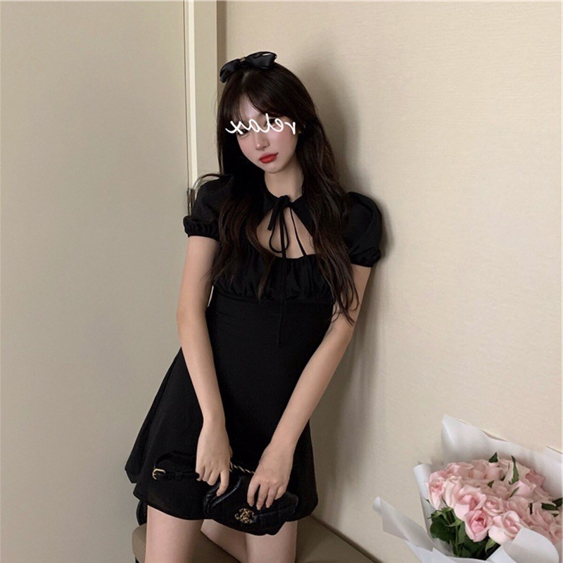Váy ngắn nhún ngực cổ cột nơ | BigBuy360 - bigbuy360.vn