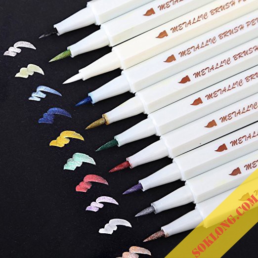 Bộ 10 bút lông ngòi mềm Brush Metallic nhiều màu, bút trang trí sổ Bullet Journal, thiệp Tuệ Minh