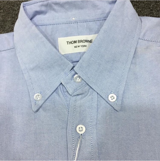 Sơ mi thom brown oxford xanh viền 2 tay