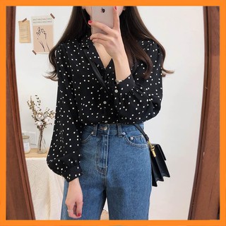 Áo sơ mi nữ kiểu chấm bi ưa nhìn  [TTBK]