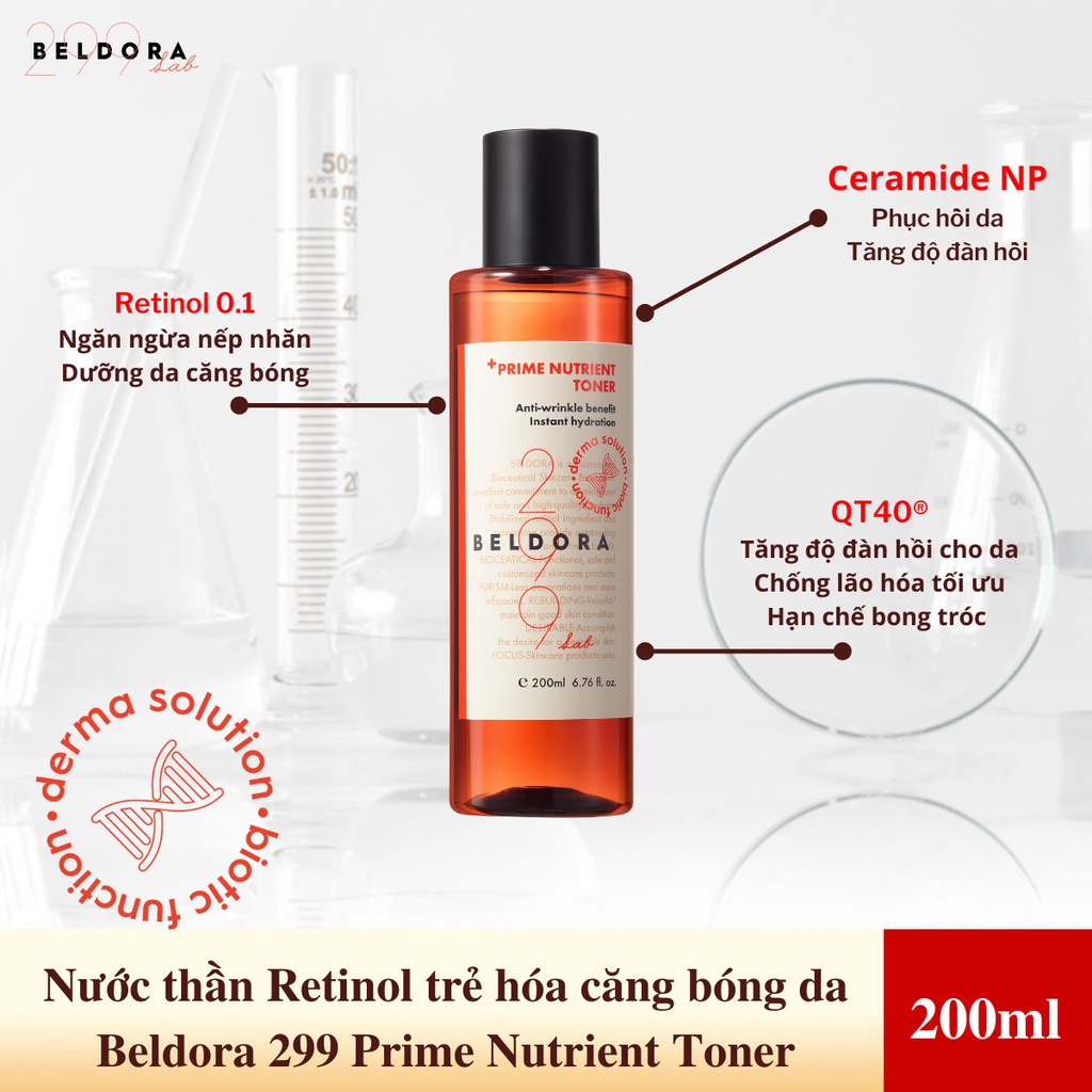 Nước Thần Retinol Giúp Căng Bóng, Trẻ Hoá Da BELDORA 299 Prime Nutrient Toner 200ml