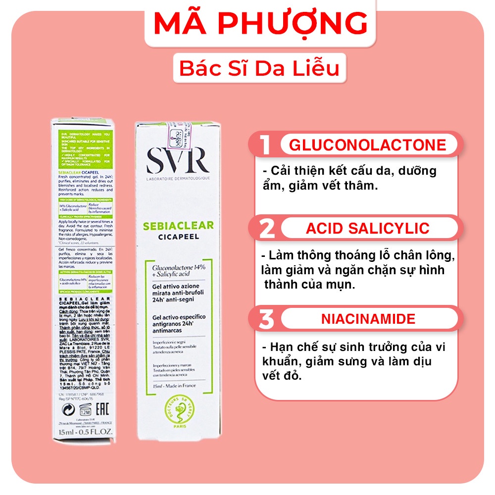 Gel chấm mụn giảm mụn SVR Sebiaclear Cicapeel 15ml