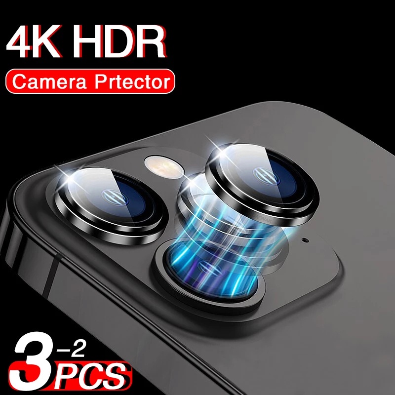 1 Bộ / 3 Vòng Kim Loại Kính Cường Lực HD Bảo Vệ Ống Kính Máy Ảnh Cho iPhone 15/14 Pro Max /13Pro Max12 11Pro Max 12