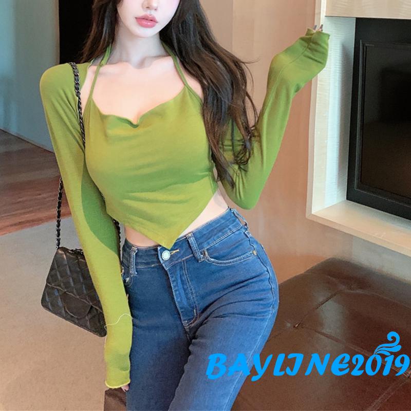 BAY-Áo hai dây ôm dáng màu trơn phong cách mùa xuân gợi cảm cho nữ