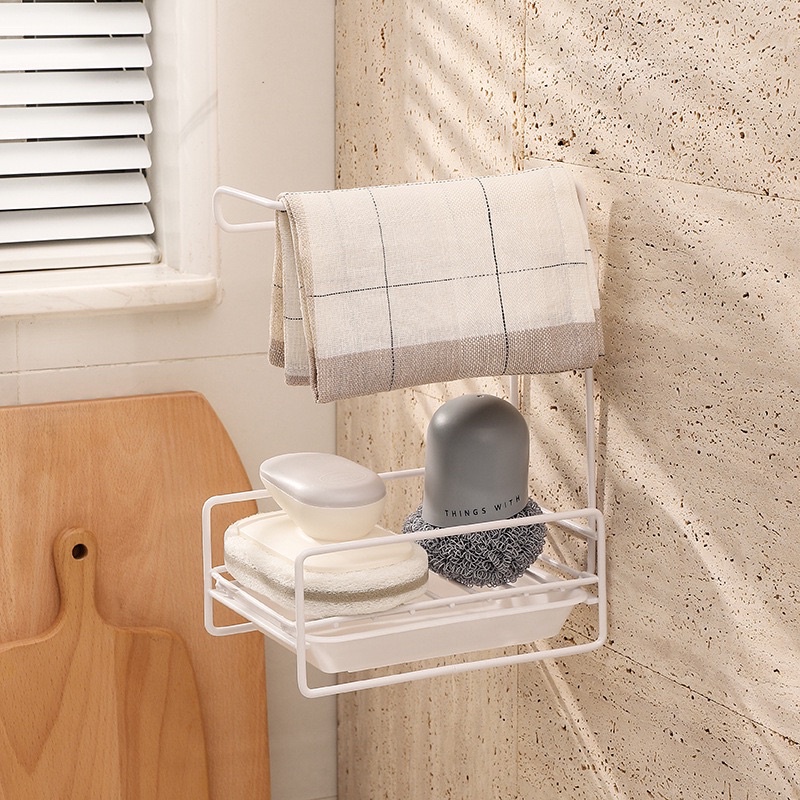 Kệ đựng lưới rửa bát kèm phơi khăn, kèm khay hứng nước