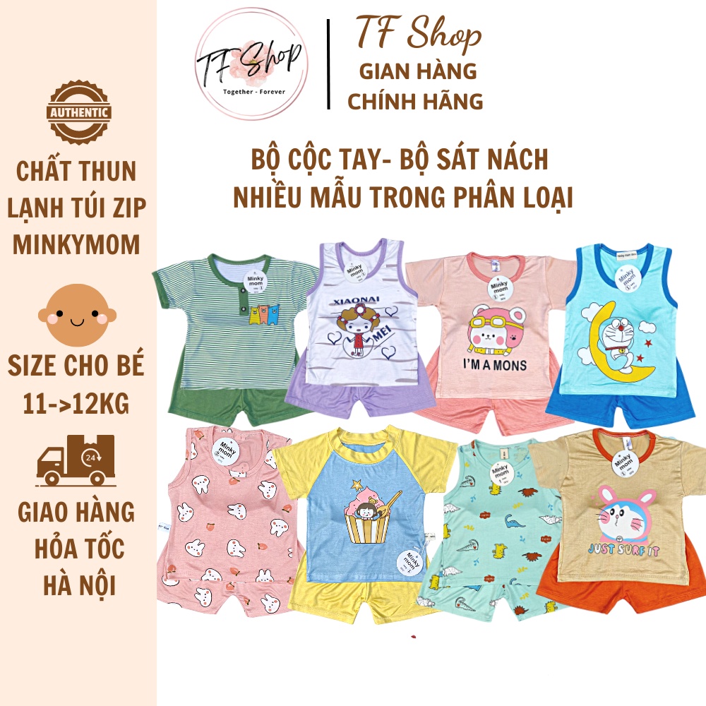 Bộ cộc tay MINKY MOM TÚI ZIP chất thun lạnh, mát , co dãn,mềm mịm, bộ quần áo trẻ em,bé trai,bé gái