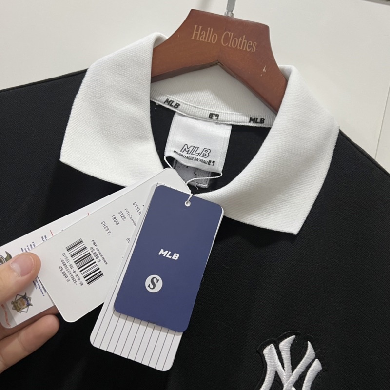 |ẢNH THẬT| ÁO POLO M L B ĐEN TRẮNG LOGO THÊU