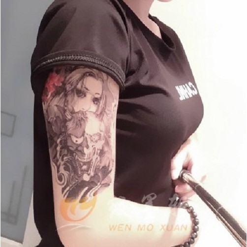 Hình xăm dán tatoo cô gái đầu lâu - miếng dán hình xăm đẹp dành cho nam