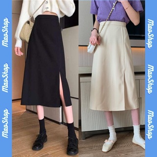Chân váy midi dài nữ xẻ tà dáng suông co giãn vintage CVM1 - Maoshop