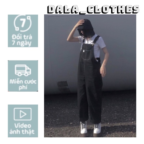 Yếm quần nữ ống rộng chất liệu kaki đường chỉ nổi độc đáo phong cách ulzzang hàn quốc nam nữ