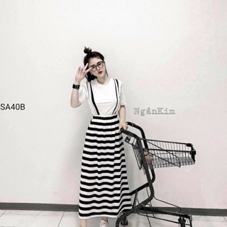 Set Yếm Áo Thun Chân Váy Sọc