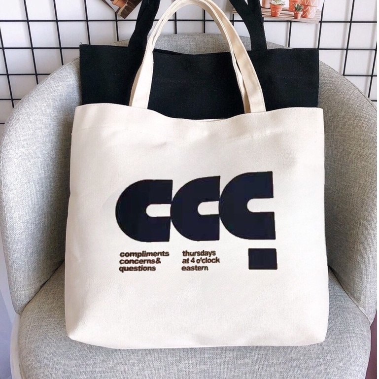 Túi tote Hazin vải canvas ulzzang unisex in chữ CCC có khoá miệng ngăn phụ nhỏ HZ58