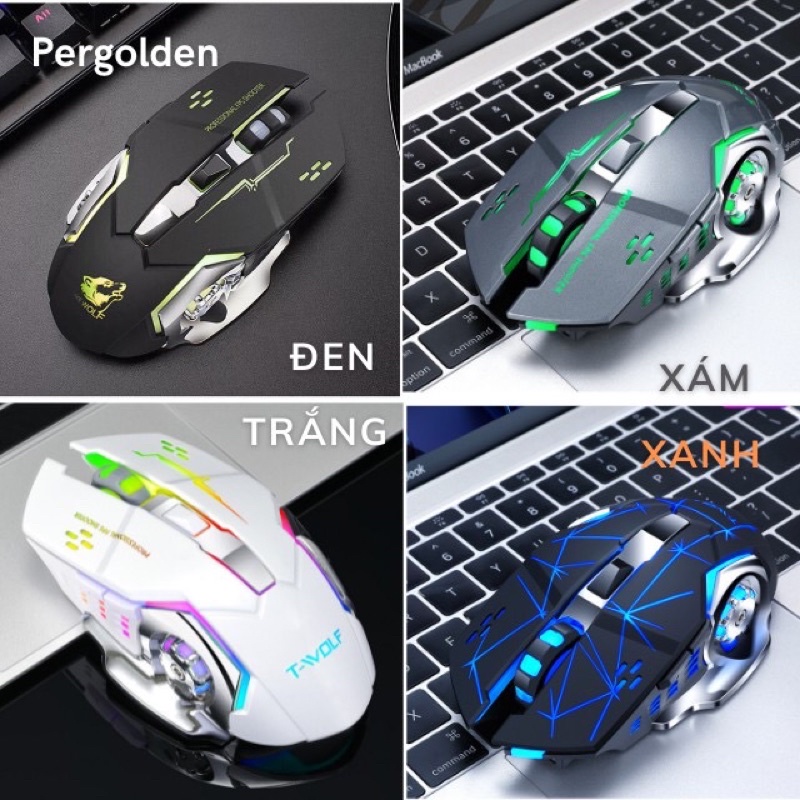 Chuột Gaming Không Dây Chống Ồn Vi Tính T-WOLF Q13 Led RGB Chuột Pin Sạc Wireless Game Thủ Chơi Game