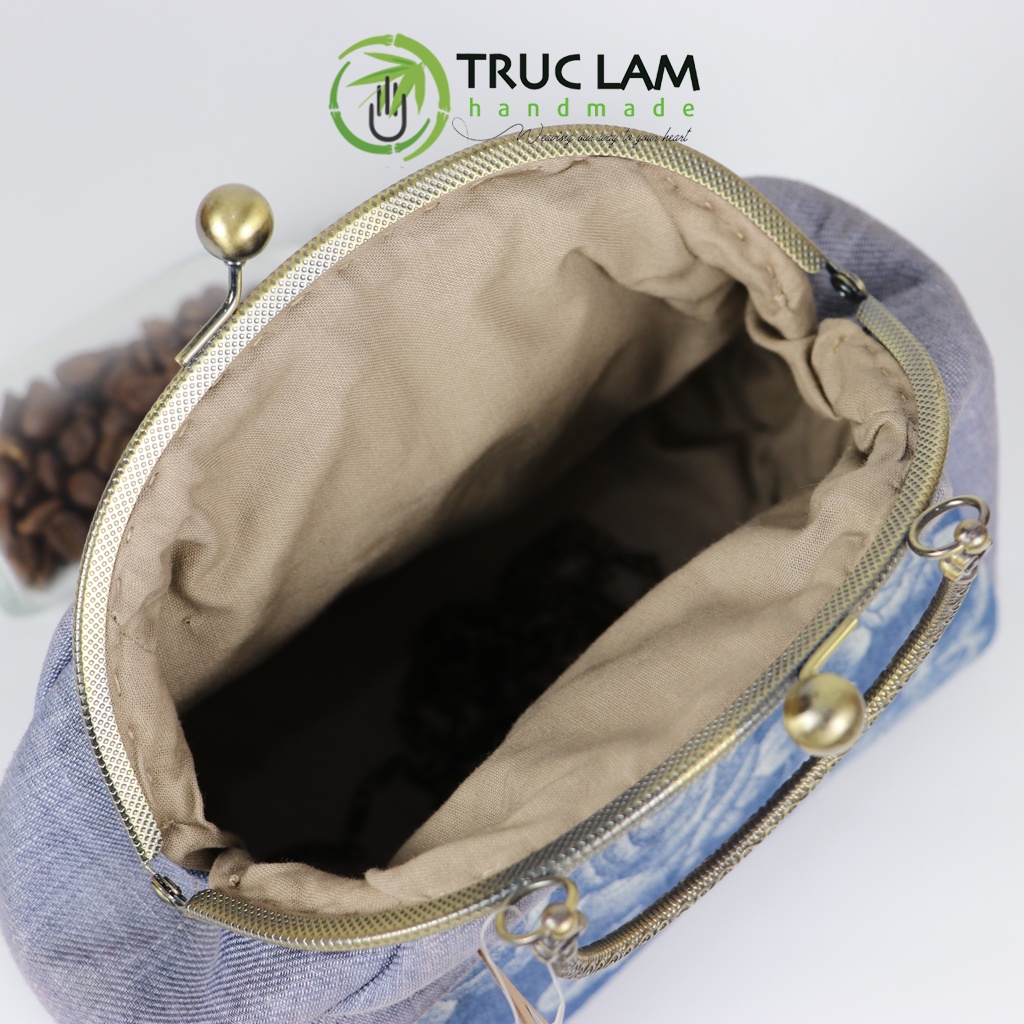 Túi Xách Tay Đeo Vai Thời Trang Nữ Vải Denim Khóa Nẹp Đồng Miệng Cong - Trúc Lâm Handmade