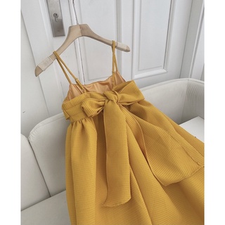 ĐẦM MIDI 2S BBD VÀNG NƠ LƯNG XẾP NGỰC ✨