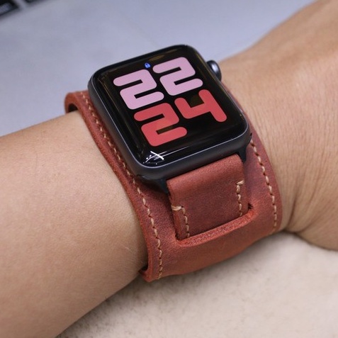 Dây đeo Bundstrap thay thế Apple Watch da bò sáp Nâu đỏ handmade