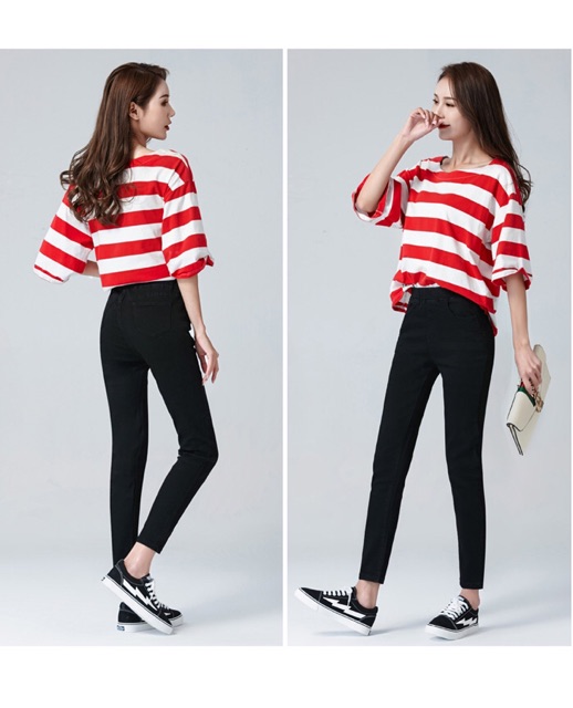 Quần jean thun big size màu đen trơn lưng thun size 65-100kg