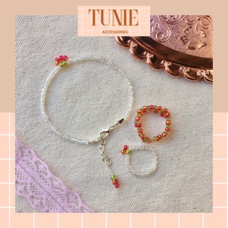 Vòng tay cherry trong suốt(có thể điều chỉnh size). Tặng kèm nhẫn chery [ Tunie Handmade ]