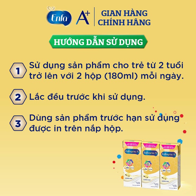 [Tặng Nước Rửa Tay Diệt Khuẩn Dettol 250g] Thùng 24 Hộp Sữa Bột Pha Sẵn Enfagrow A+ Hương Vị Vanilla 180ml/hộp