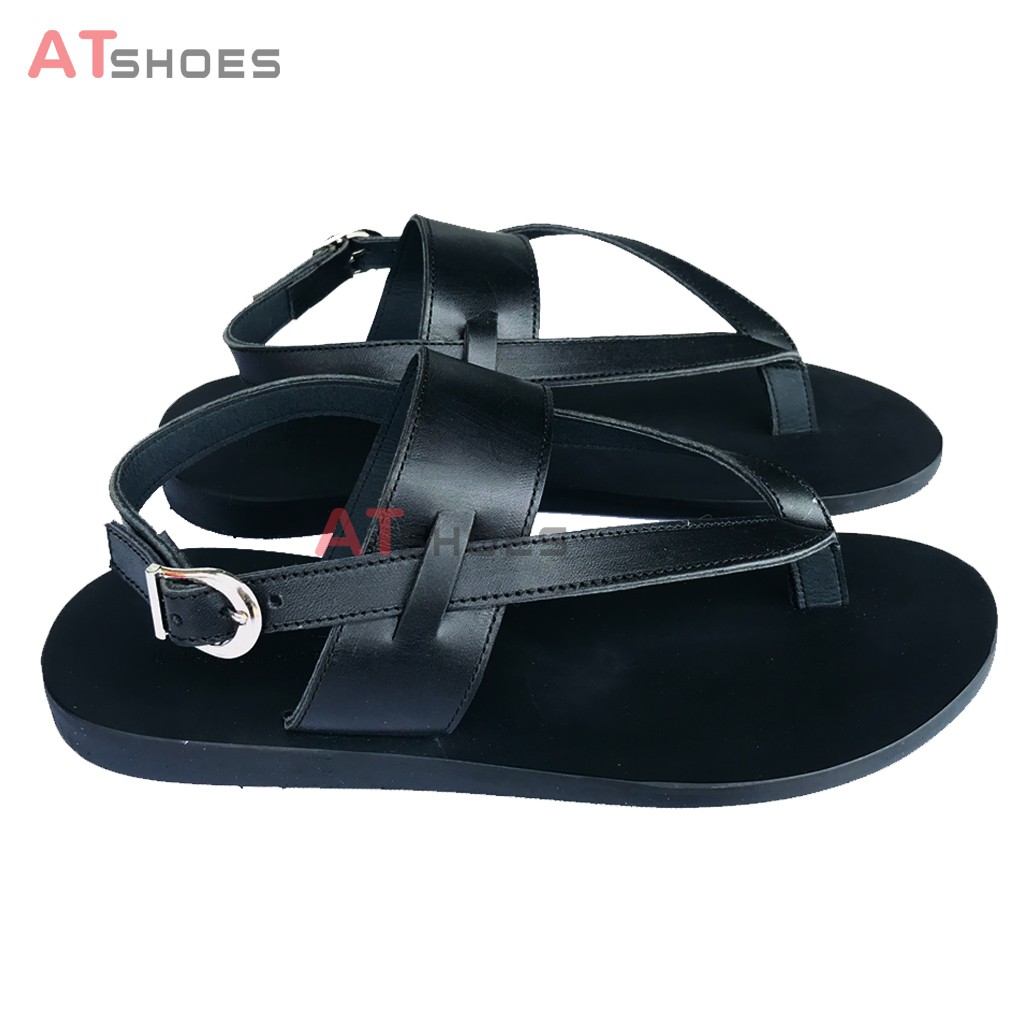 Sandal Unisex Da Bò Thật Không Thấm Nước Kiểu Dáng Thời Trang Atshoes ATXN51 (Đen-Đen Đế Vàng)