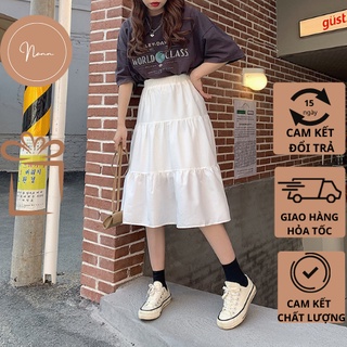 Chân váy xòe, váy nữ midi dáng dài cạp chun co giãn vintage thanh lịch nann