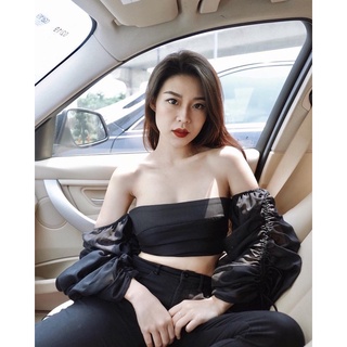Tiffany croptop - áo ống phối voan tay phồng