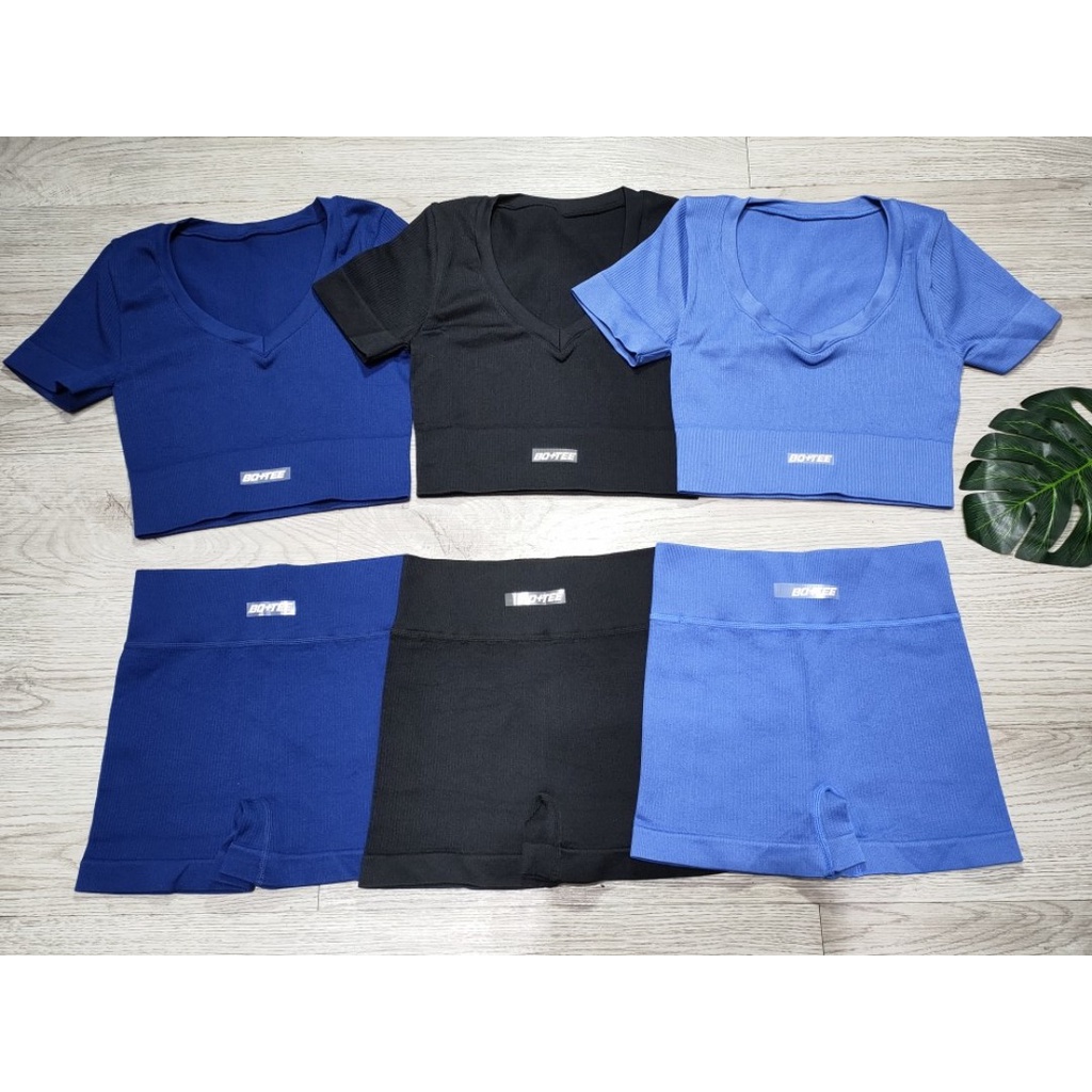 Bộ đồ tập gym yoga thể thao nữ, set quần đùi áo crop dệt kim quảng châu cao cấp Bin Sports BN079