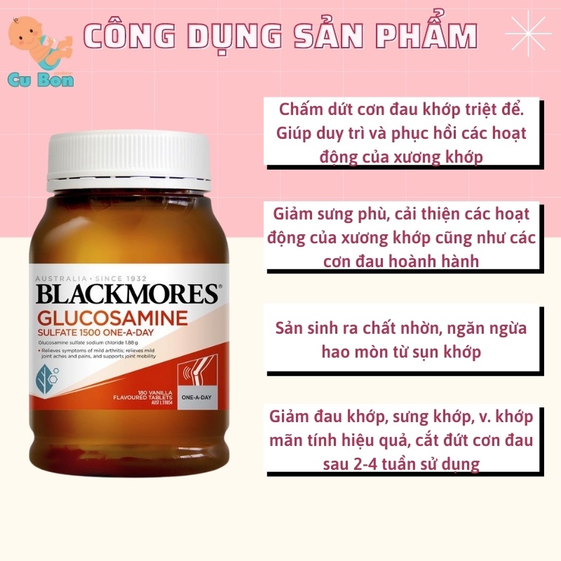 Viên Uống xương khớp Blackmores Glucosamine Sulfate 1500mg One-A-Day 180 viên,giúp tái tạo sụn khớp, giảm đau sưng khớp