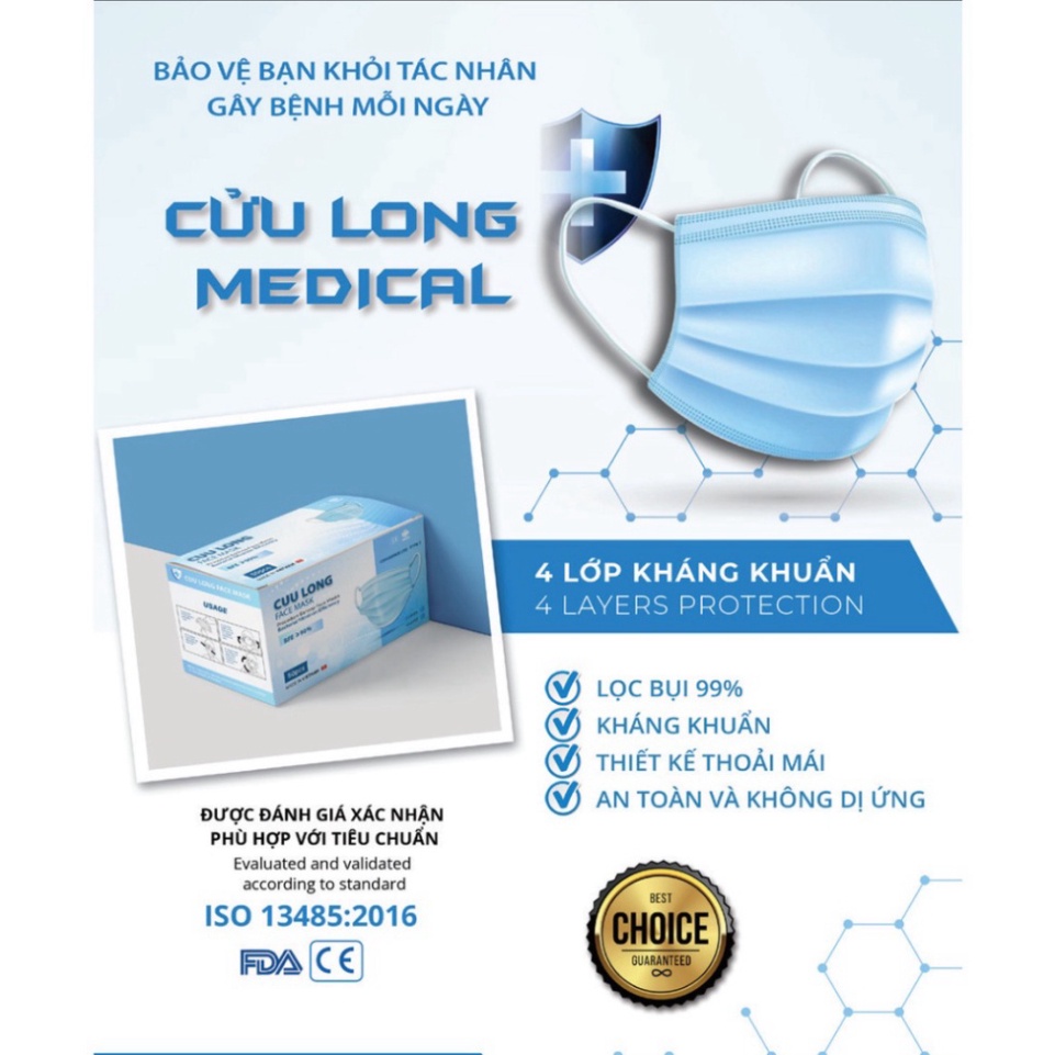 Khẩu trang y tế 4 lớp , khẩu trang kháng khuẩn CỬU LONG , hàng chính hãng bộ y tế khuyên dùng  KT Y TẾ