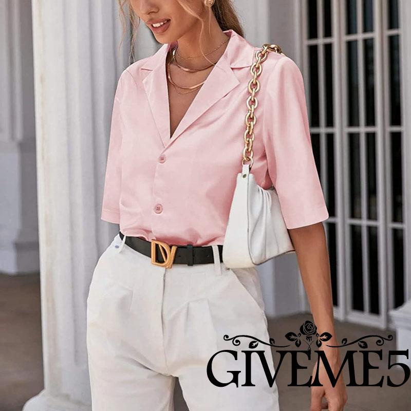 Áo Sơ Mi Ngắn Tay Cổ V Cài Nút Thời Trang Mùa Hè Cho Nữ