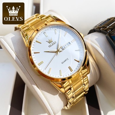 OLEVS Đồng hồ nam chính hãng thạch anh dây thép không gỉ dạ quang chống nước 6898G