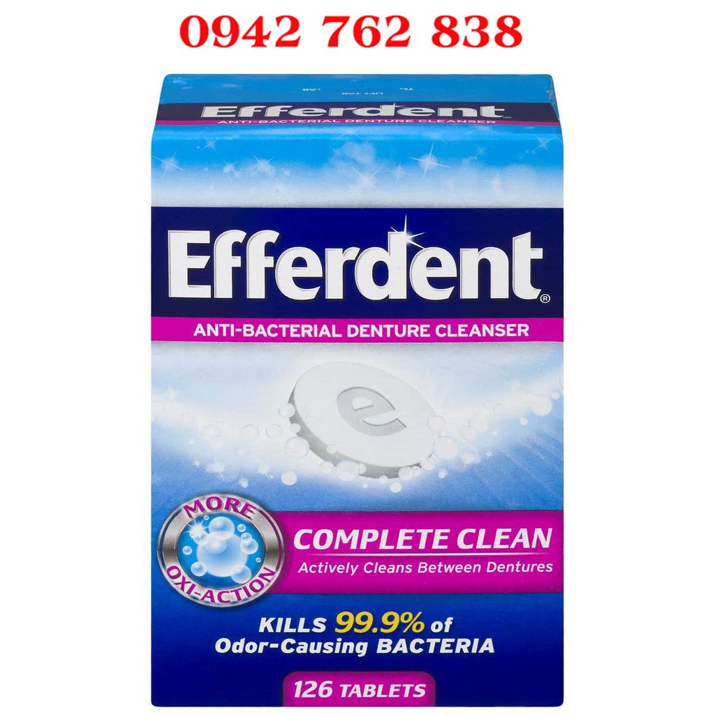Date 2025 Viên sủi ngâm răng hàm giả 126 viên Efferdent Complete Clean Anti-Bacterial Denture Cleanser 126 Tablets