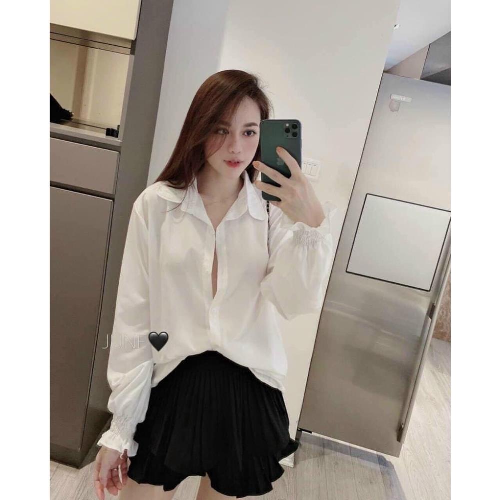 Áo Sơ Mi  Nữ  Form Rộng Hàn Quốc Bo Tay Bèo Dày Mịn Thoáng Mát Thiết Kế Thời Trang Kiểu Dáng Năng Động Trẻ Trung