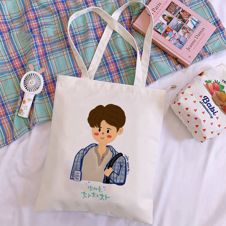 Hometown cha cha cha Túi tote canvas Đeo Vai Sức Chứa Lớn Cho Học Sinh