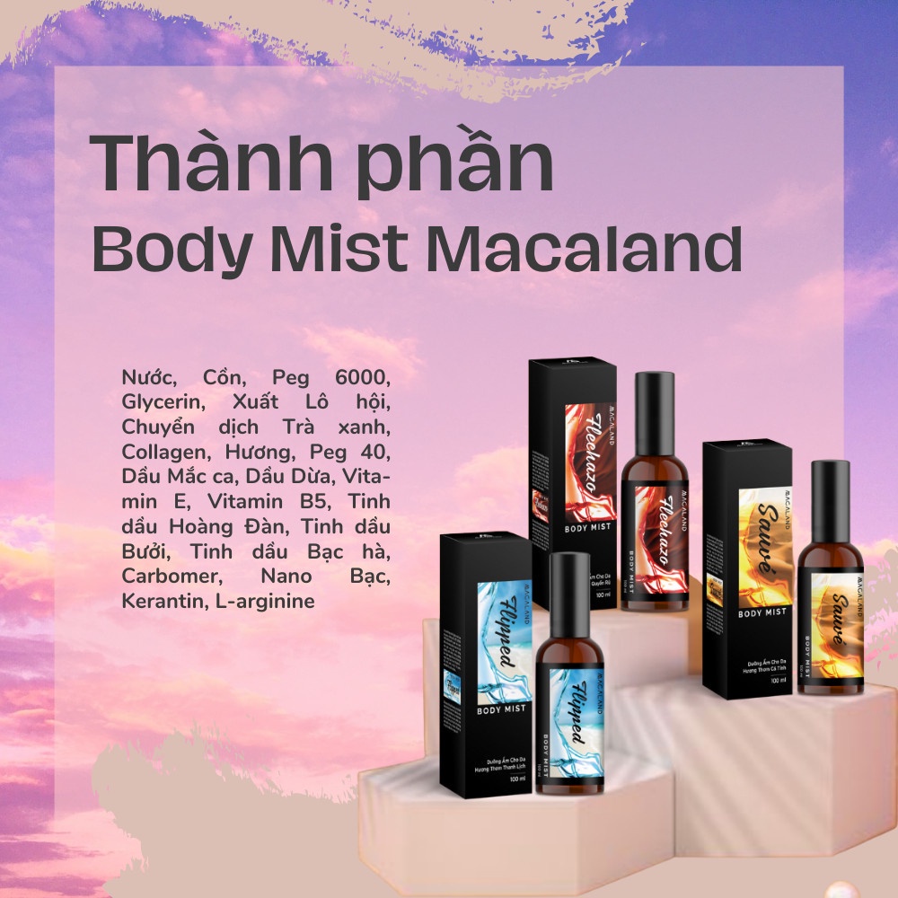 Body Mist Xịt Thơm Toàn Thân Macaland Dưỡng Ẩm Cho Da Lưu Hương Lâu
