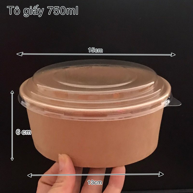 20 Tô giấy Kraft 750ml nắp PET-Đựng salad/bánh bông lan trứng muối