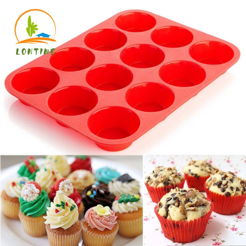 Khuôn Silicone Làm Bánh Cupcake 12 / 24 Ngăn Chống Dính Nhiều Màu