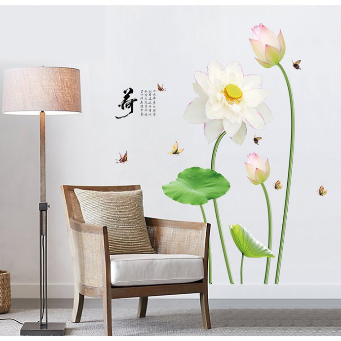 Decal trang trí Hoa Sen Trắng thanh nhã