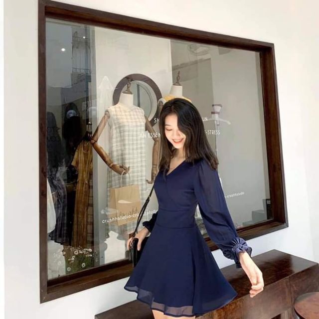 Đầm voan xanh navy