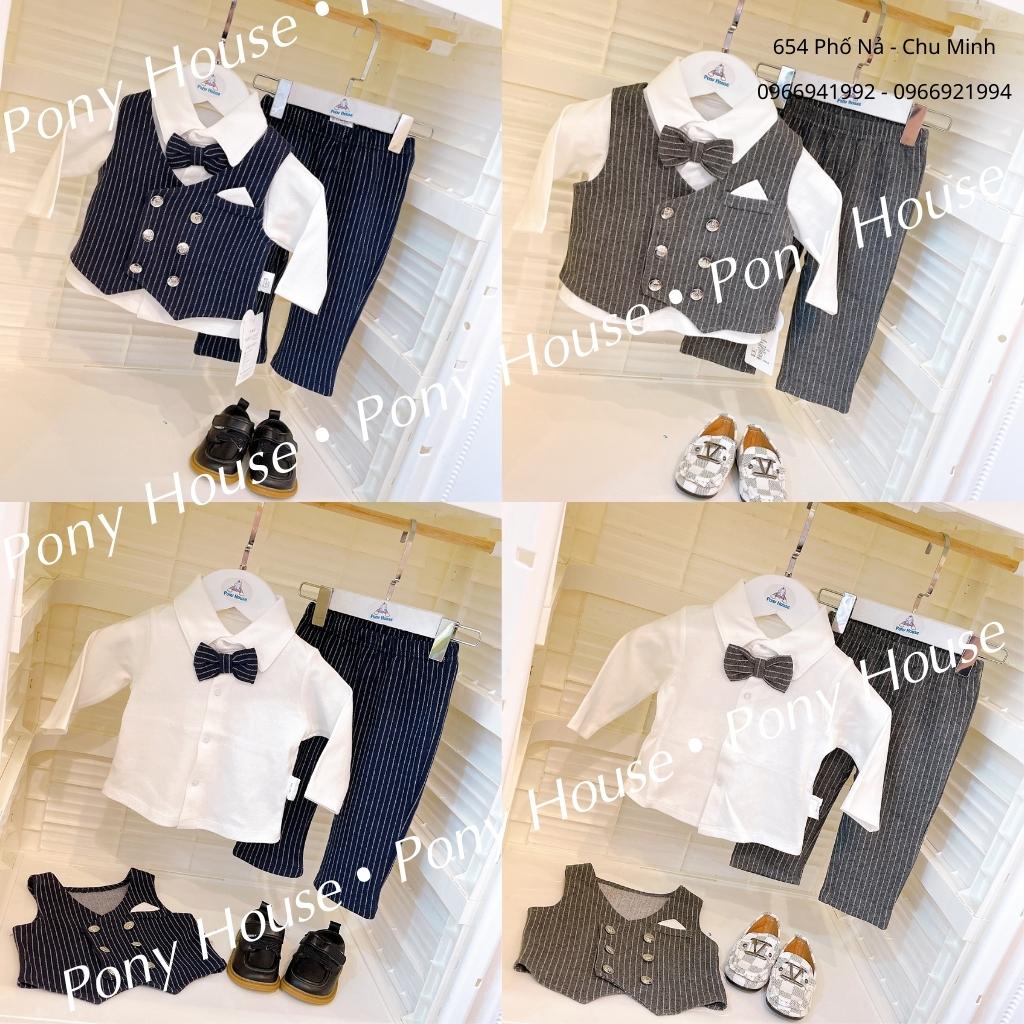 Set Bộ Công Tử Vest 3 chi tiết kèm nơ Chất Cotton Mềm, Mịn, Dày Dặn dành cho bé trai 3-24m