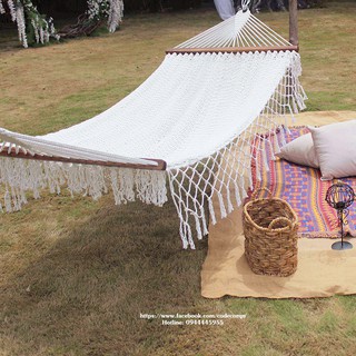 Võng trắng thư giãn đan lưới macrame 100x200